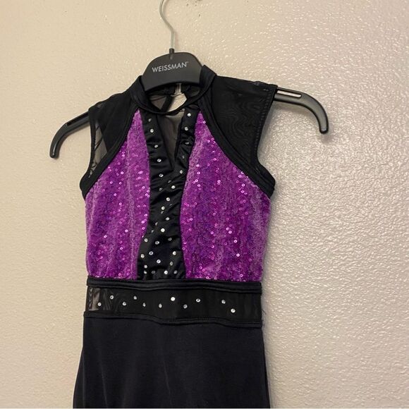 WEISSMAN Dance Costume unitard black purple Cold Hearted Snake 14693 IC - Picture 2 of 13